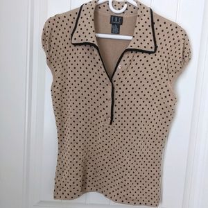 INC Tan/Black Polka Dot Knit Collar Blouse